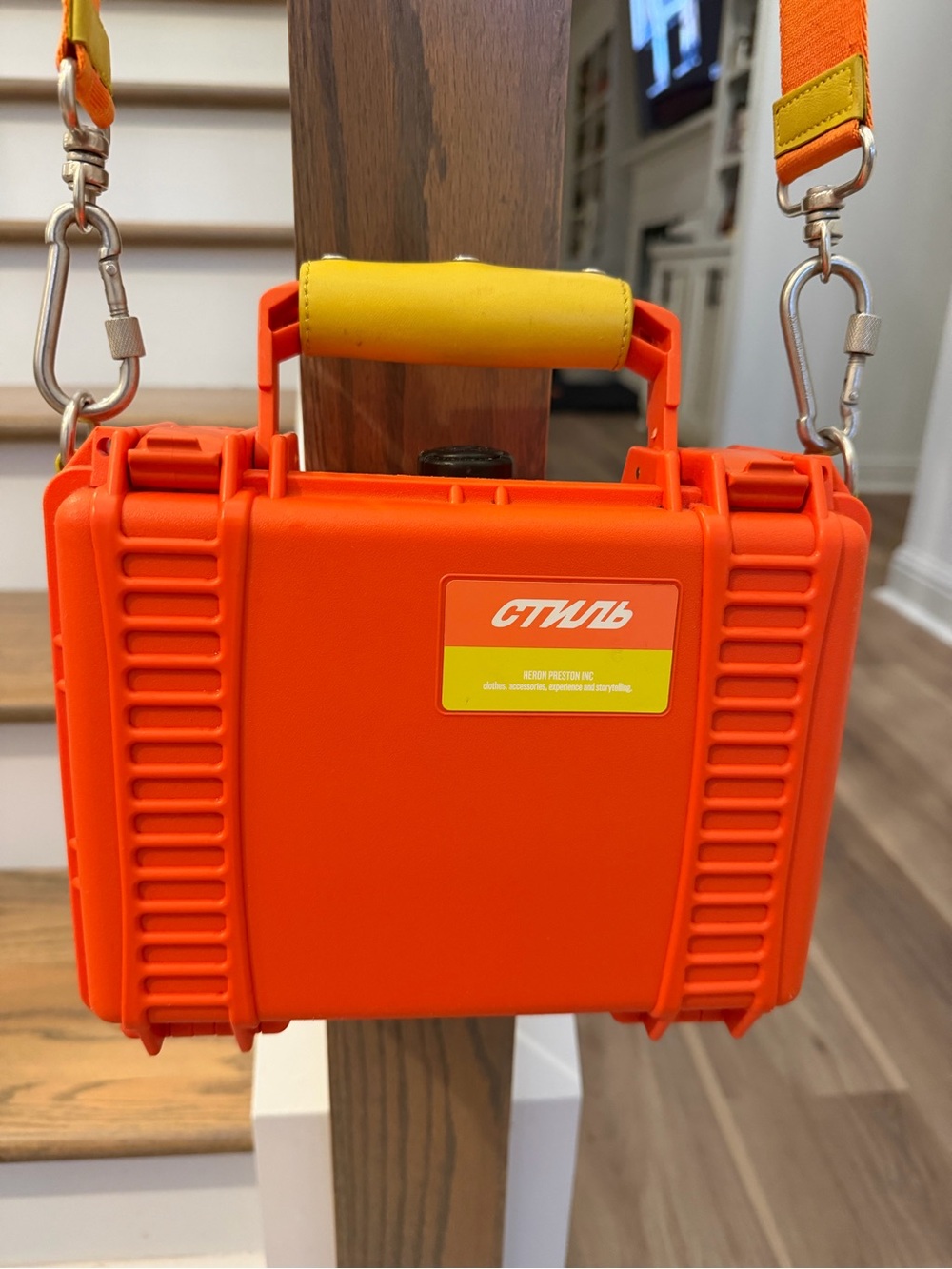 RARE Heron Preston Orange Shoulder Hard Case Tool Bag Purse Shoulder Bagby